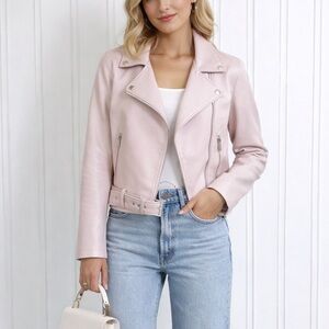 NEW F21 Light pink faux leather moto jacket belted Sz M